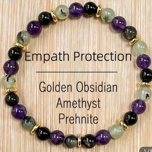 Empath Protection Bracelet with natural Prehnite, Amethyst and Golden Obsidian